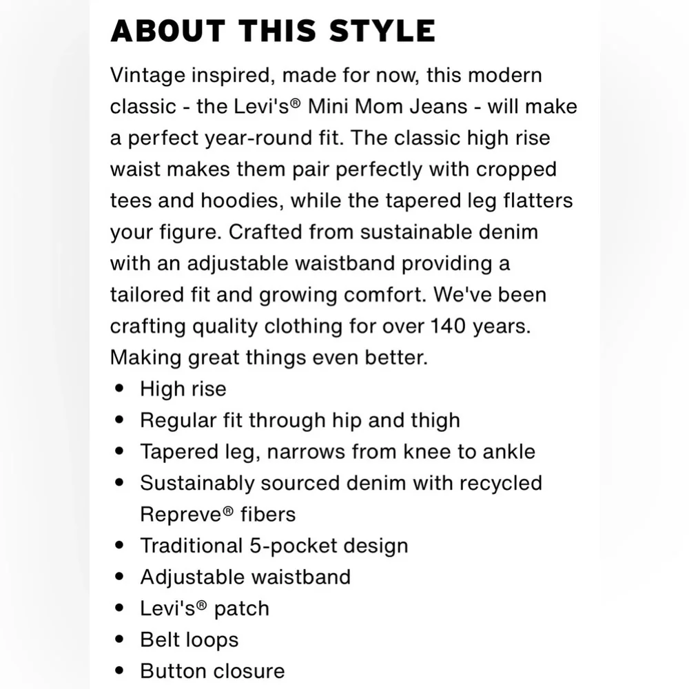 New! Levi’s High Rise Mini Mom Jeans